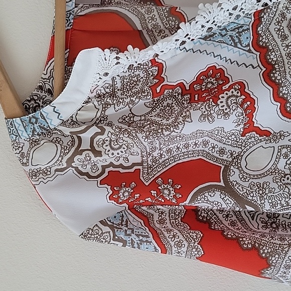 Chico's Orange White Paisley Vneck Popover Tunic Blouse Size XL - Picture 3 of 9